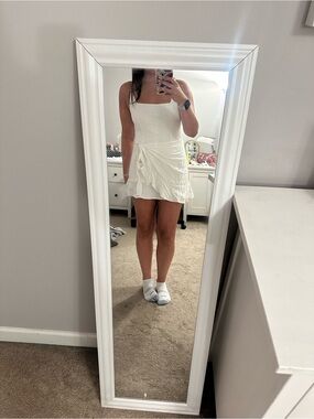 White Fox Boutique White Square-Neck Tie-Waist Mini Dress
